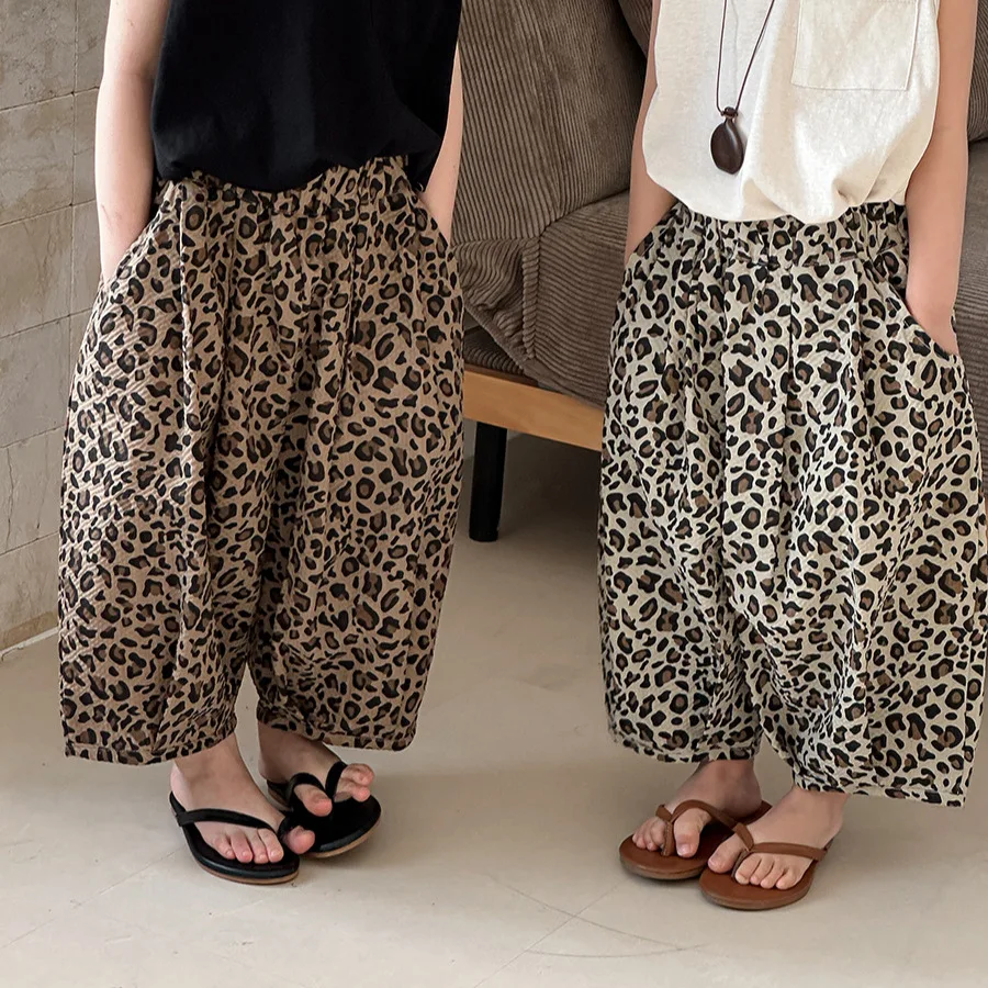 Children's Leopard Lantern Pants 2025 Summer Boys and Girls Loose Thin Style Cropped Pants Kids Mosquito Proof Trousers