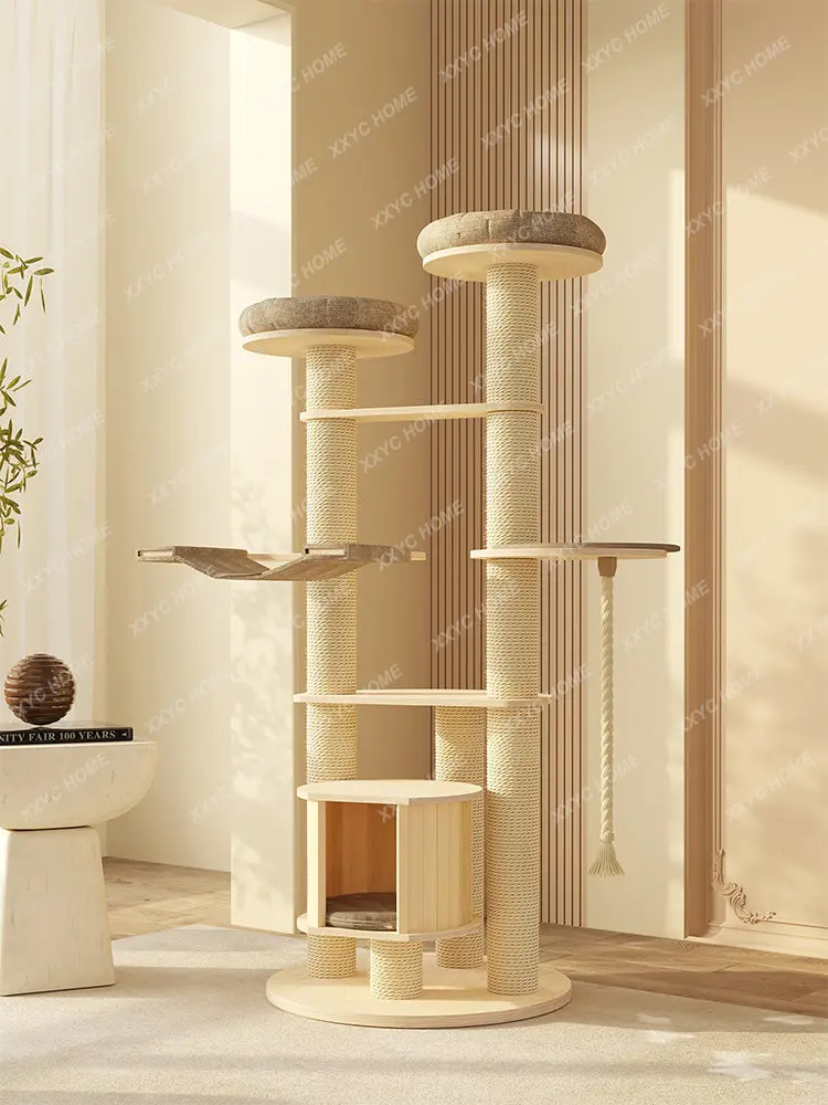 

Solid Wood Cat Climbing Frame Cat Tree Cat Nest Integrated Multi-Layer Large Cat Rack Grinding Claw Column Cat with Nest