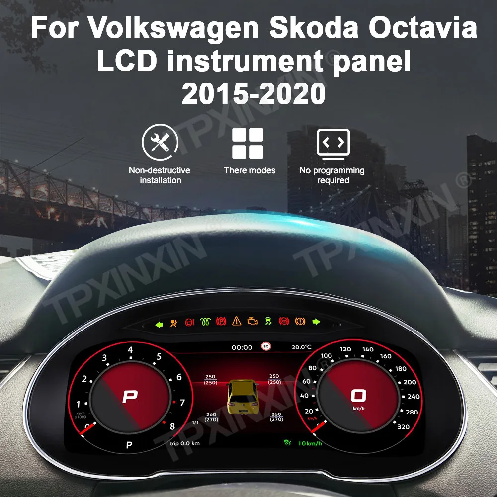 12.3 Inch Full LCD Digital Cluster For Volkswagen Skoda Octavia 2015-2020 LCD Instrument Panel Speedometer Odometer Dashboard