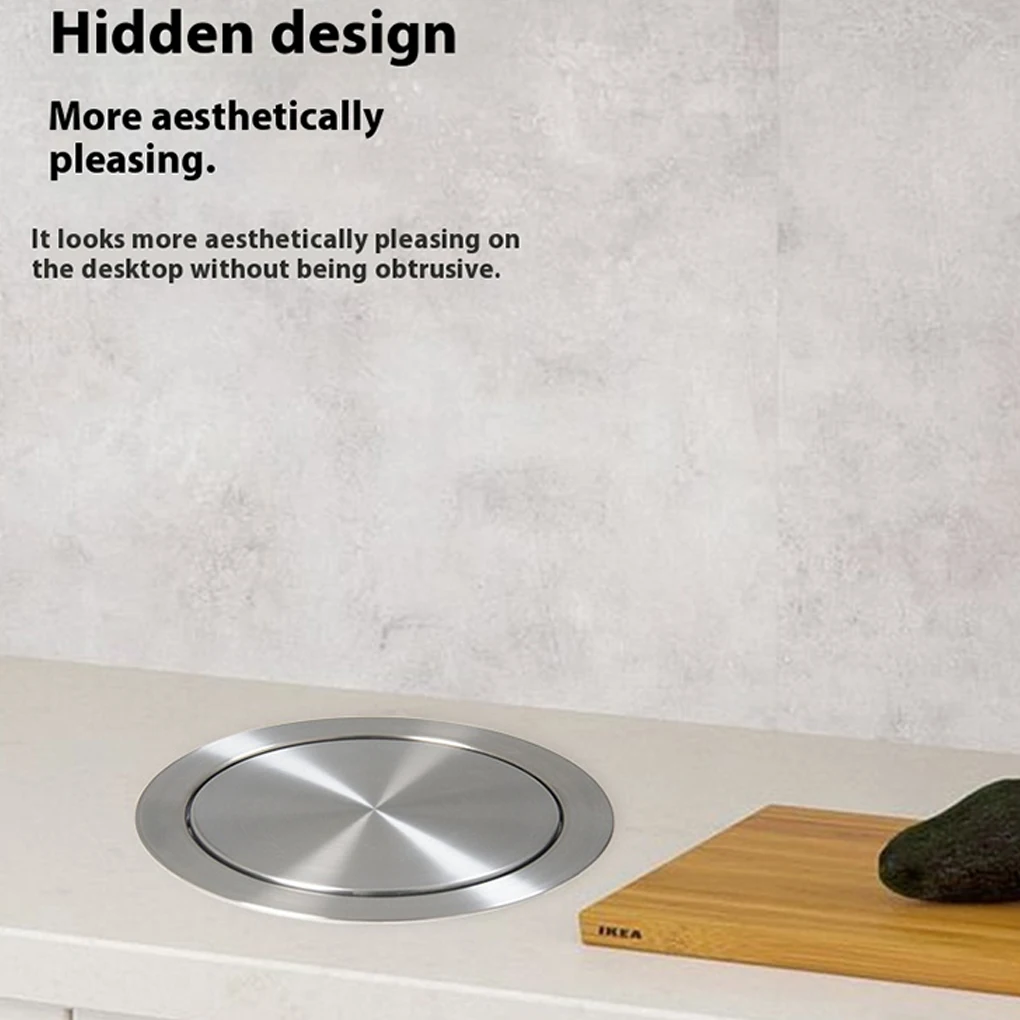 Stainless Steel Concealed Swing Flap Bin Cover For Countertop Garbage Stainless Steel Trash Can Lid