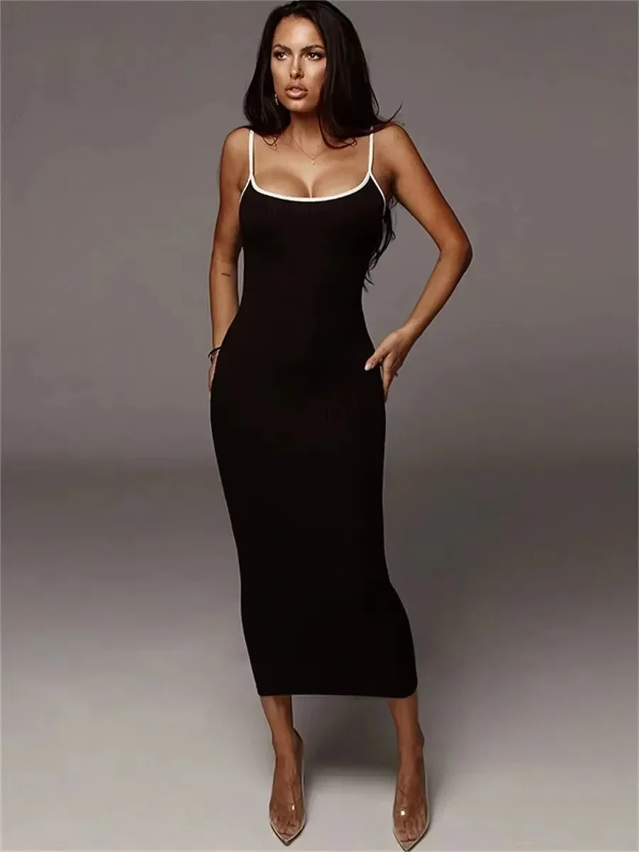 Women's summer style pit striped knitted camisole dress, women's sexy exposed backpack hip dress