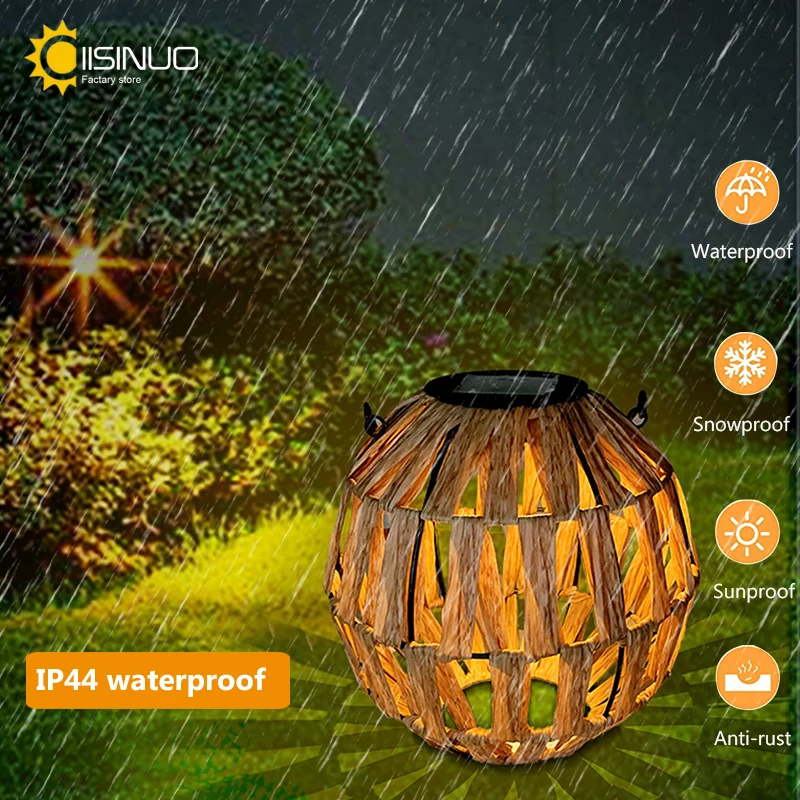 Solar Lanterns Outdoor Hanging Light PE Rattan Garden Lantern Pathway Light Auto On/Off for Garden Yard Patio Porch Lawn Pathway