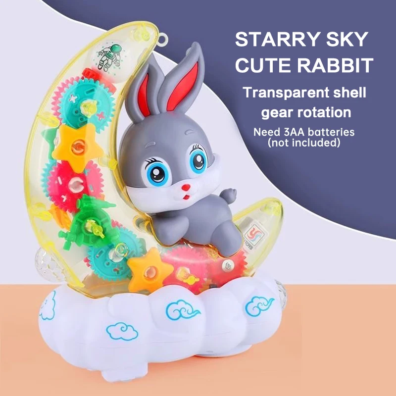 Moon Rabbit elektrische speelgoedscooter met transparant tandwiel, geluid en licht - leuk babycadeau vakantierotatieuitrusting transparant
