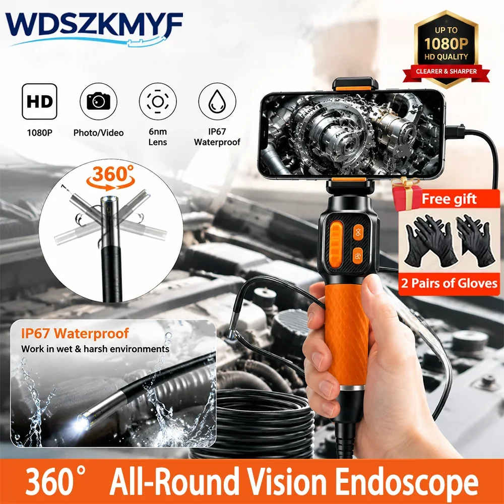Auto Pipeline Industrial Inspection Borescope 360° Bidirectional Articulating IP67 Waterproof Oilproof Zero Lag  For iOS Android