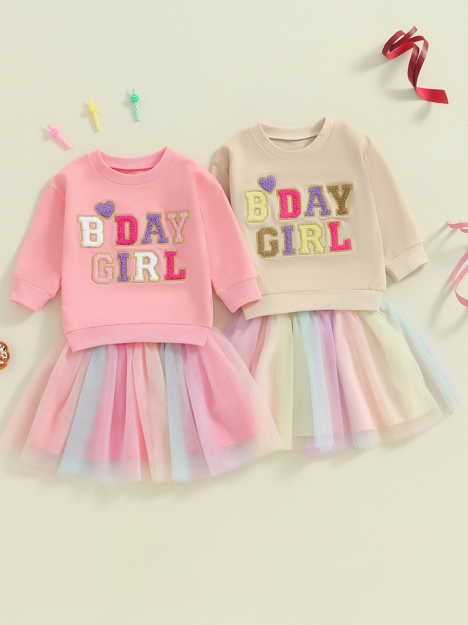 ملابس عيد ميلاد للفتيات الصغيرات مكونة من قطعتين بأكمام طويلة ومطرزة بحروف، مجموعة تنورة توتو ملابس أطفال