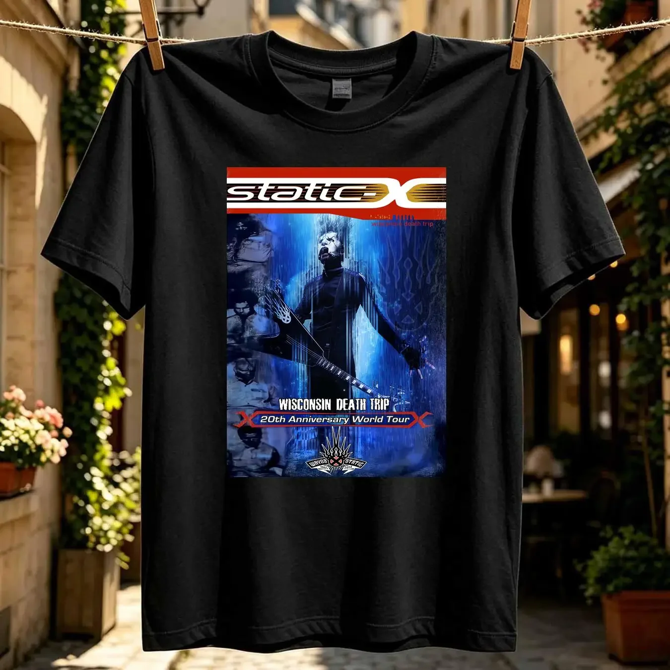 washed T Shirt Vintage Y2K Static X Tour Black Adult Large Metal Band long or short sleeves vintage Washed streetwear Versatile
