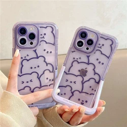 Cartoon Cute Bear Folding Bracket Phone Case For iPhone 16 17 Pro Max 15 14 Plus 13 12 11 Clear Back Cover With Invisible Holder