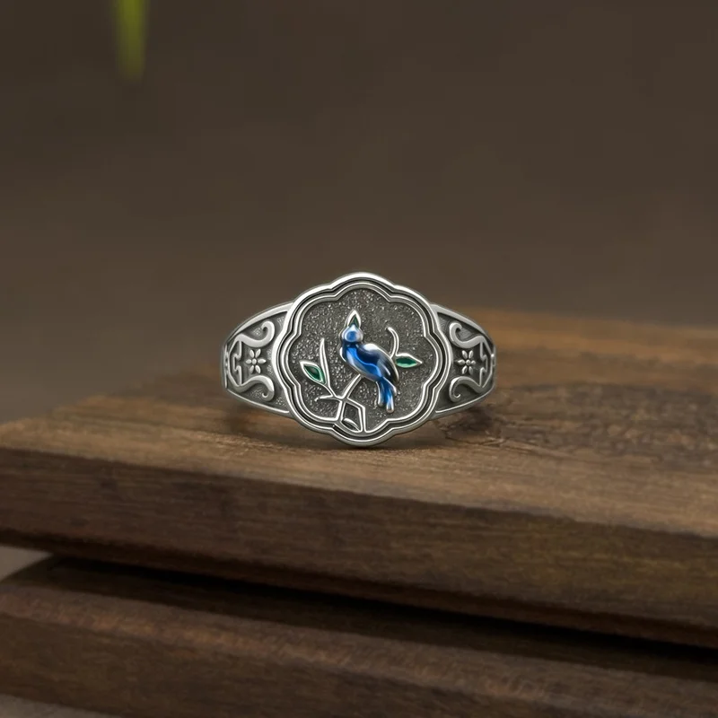 QEENKISS 925 Sterling Silver Vintage Magpie Rings for Women Birthday Wedding Party Christmas Bride Mother Girl Lady Gifts RG7091