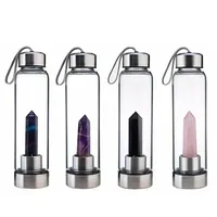 Water Bottle Natural Crystal Stone Diamond Point Healing Obelisk Wand Healing Elixir Quartz Crystal Gem Colors Rope Gemstone Cup