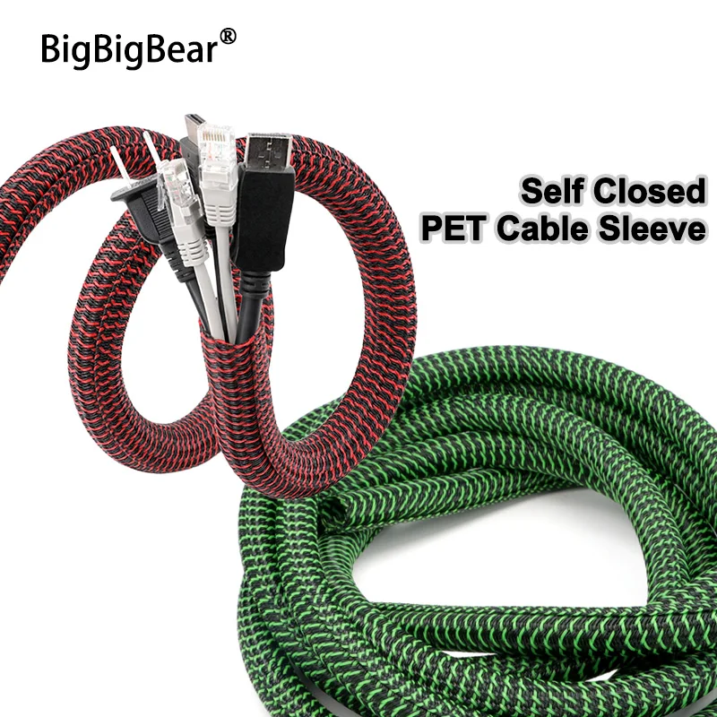 3/5/10M Self Closed Cable Sleeve 5mm-25mm PET Braided Auto Line Management Overlaps Loom Split Pipe Tube Wire Organizer