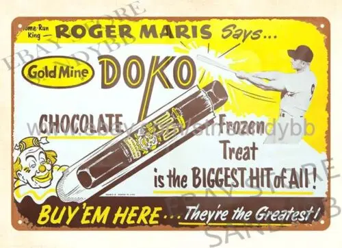 1960'S ROGER MARIS YOO-HOO CHOCOLATE BAR baseball tin sign restaurant pub