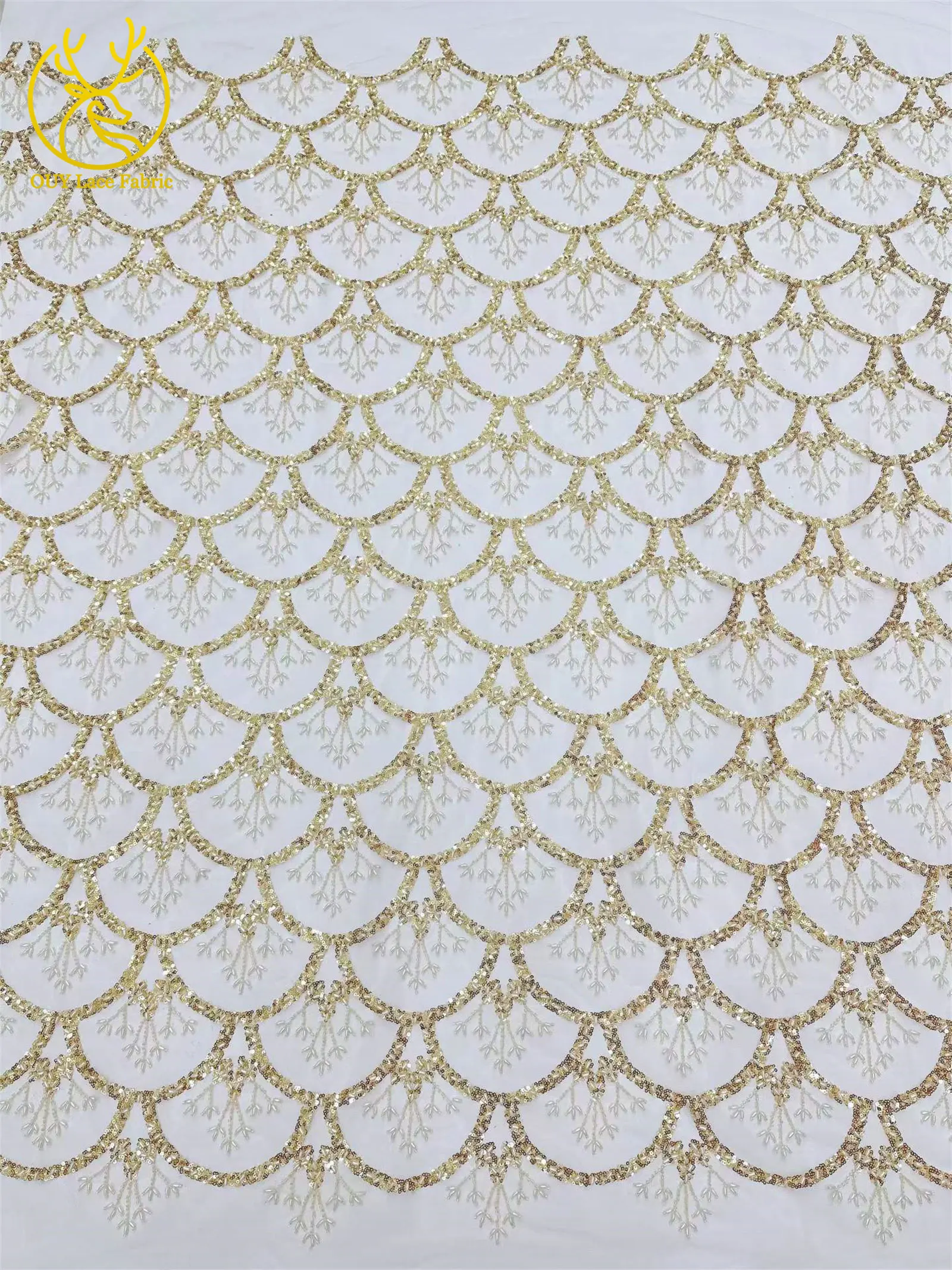 5 Yards französischer Pailletten-Spitzenstoff, afrikanischer Spitzenstoff, nigerianischer Tüll-Mesh-Spitzenstoff für Braut, Hochzeit, Heimdekoration – Detail 6