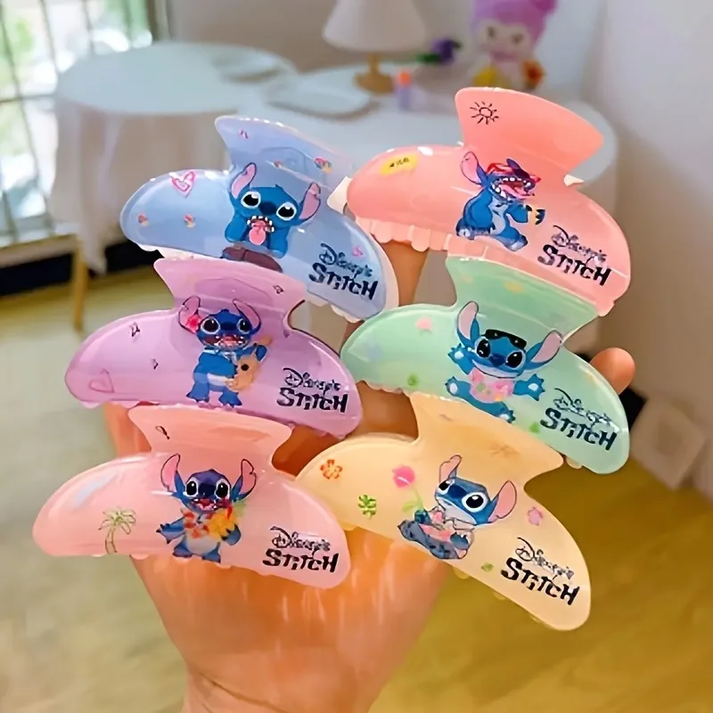 

1/6pcs Disney Cartoon Stitch Hair Clip Cute Printed Plastic Ponytail Clip Birthday Gift Travel Party Essential Hair Accessory