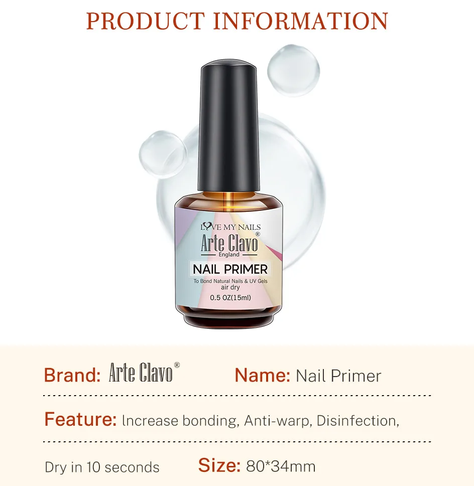 Arte Clavo 15ml Nagel-Primer Dehydrator Base Top Coat Säurefreier Bonder UV-Gel Nagellack Langanhaltend Salon Großhandel – Detail 3