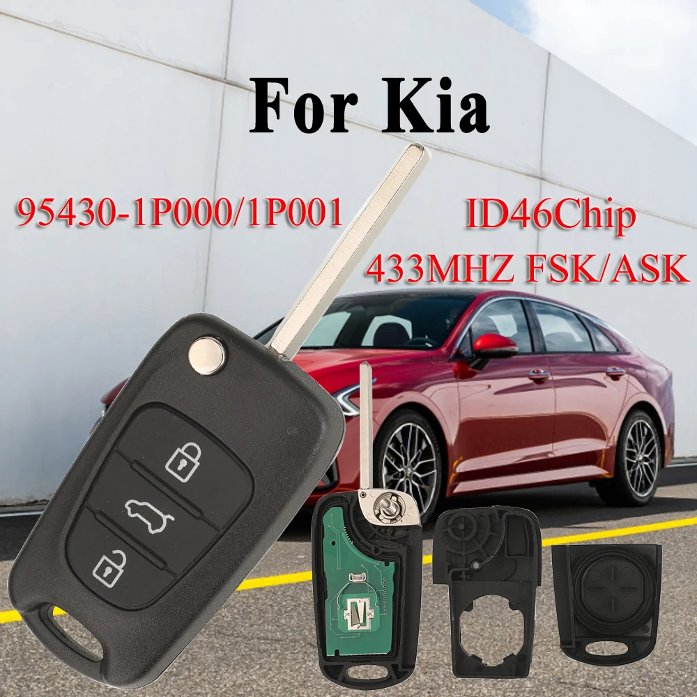 

Jingyuqin 3 кнопки дистанционный автомобильный брелок 433 МГц FSK/ASK ID46 чип для Kia 2009-2014 Fccid: 95430-1P001/1P000 лезвие ключа HU134