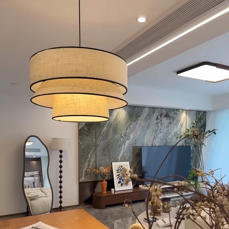 Nordic Fabric Pendant Lamp E27 LED Chandelier Adjustable Hanging Wire for Restaurant Bedroom Living Room Aisle Modern Home Decor