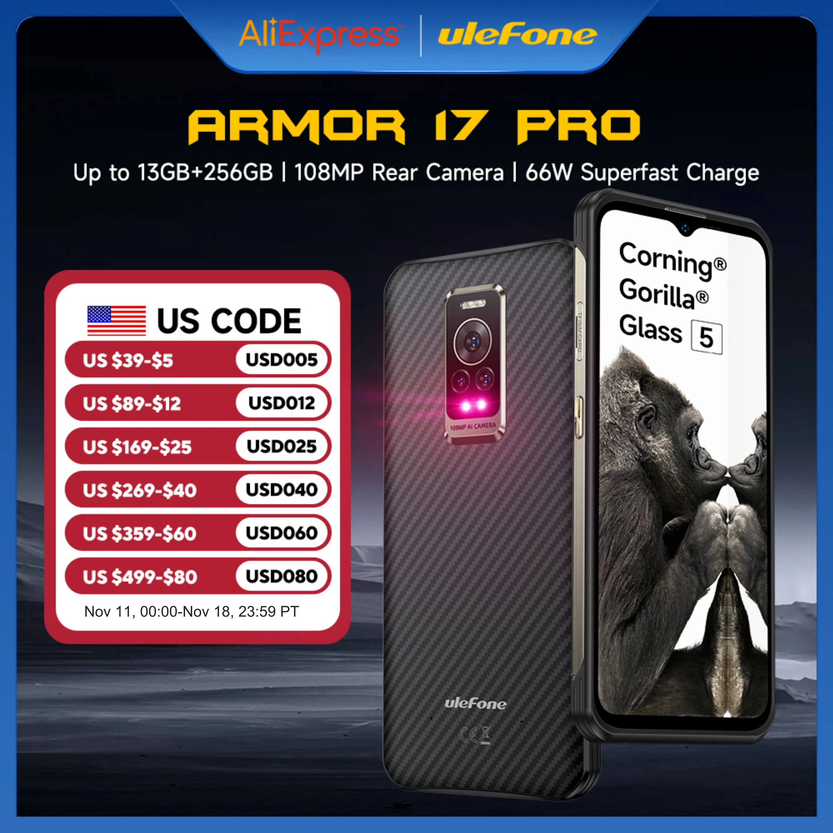 Ulefone Armor 17 Pro هاتف ذكي متين للرؤية الليلية 13GB 256GB Helio G99 4G هواتف محمولة 120 هرتز 108MP أندرويد 12 NFC Global