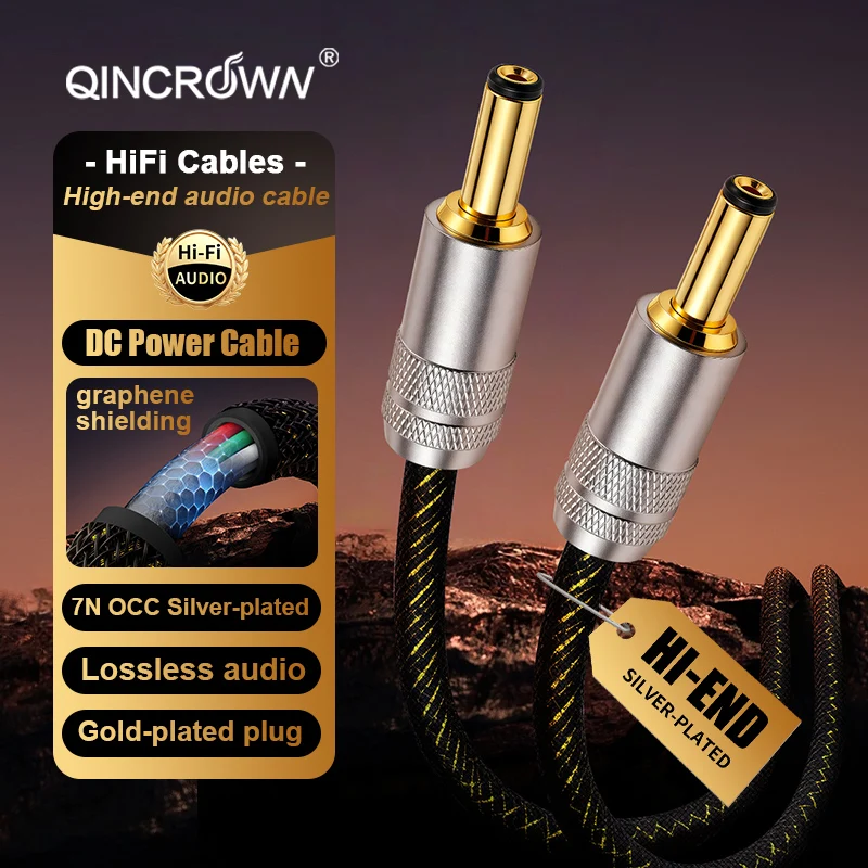High End Audiophile DC Power Cord 4-Core 7N Single Crystal Silver Plated Copper 2.1/2.5mm Connector for Studio Audio Equipment