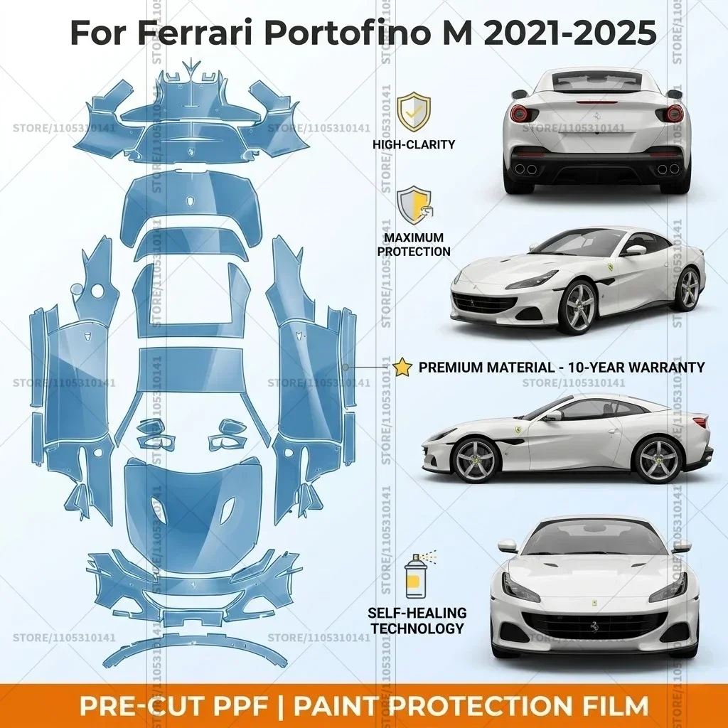 Pre-Cut Paint Protection Film PPF Transparent Bumper Protector Automotive Clear Bra Car Film For Ferrari Portofino M 2021-2025