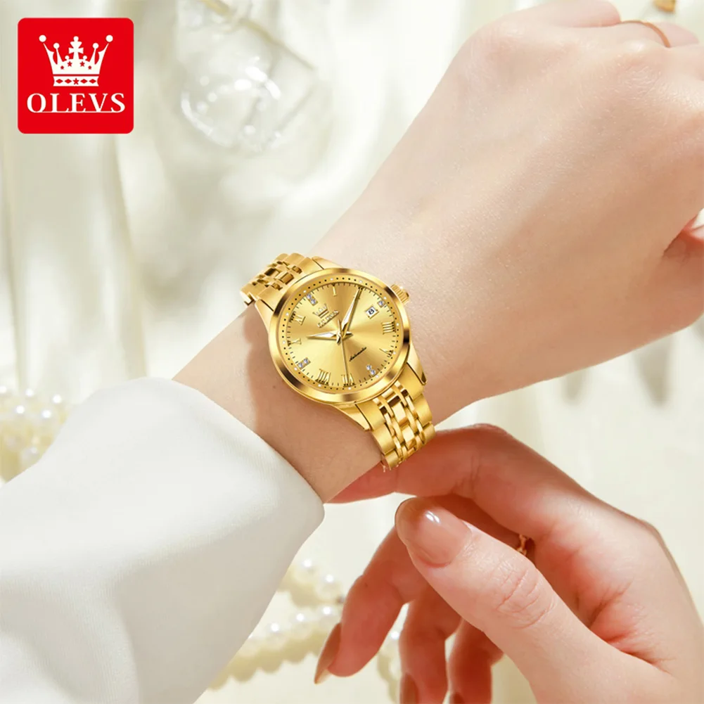 OLEVS 7062 Dameshorloge Luxe merk Automatisch mechanisch horloge Originele mode Romeinse schaal Kalender Waterdicht dameshorloge Relo