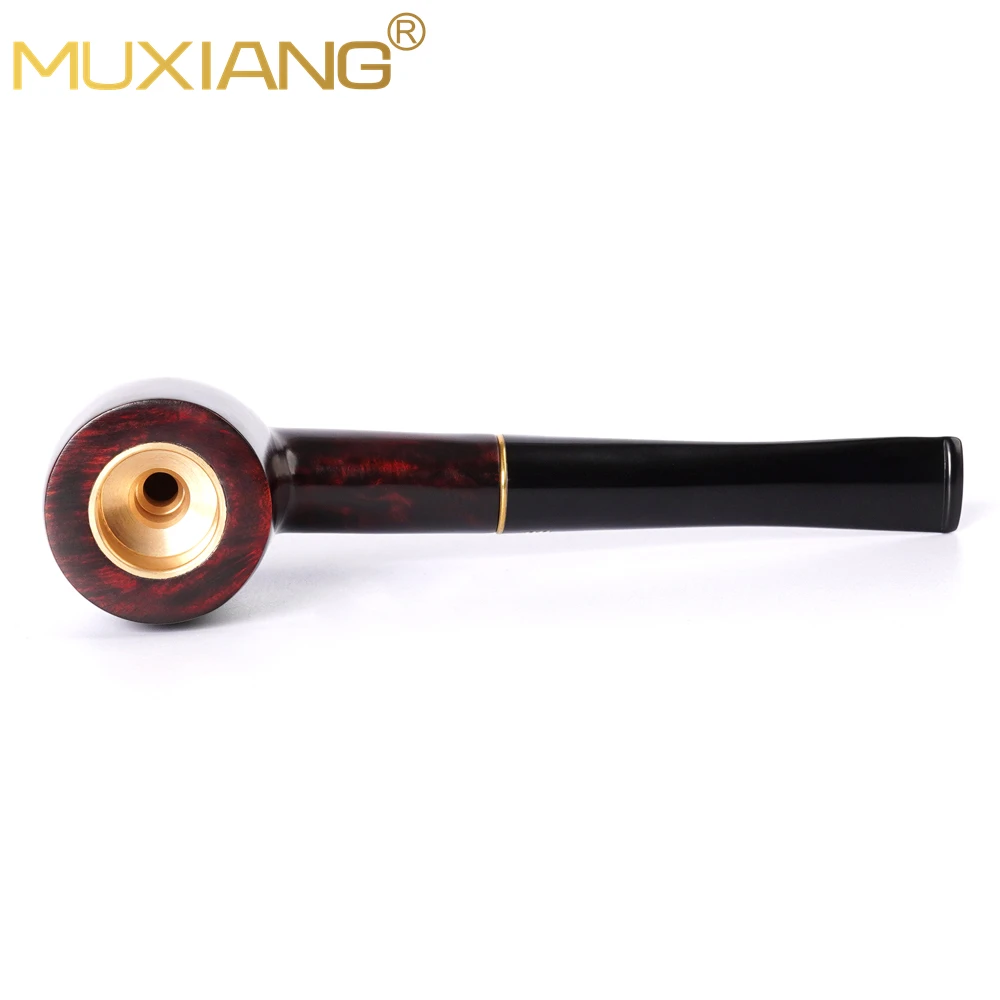 MUXIANG briar handmade tobacco pipe straight handle with ring billiard pipe 9mm pipe channel with copper pot For tobacco smoking