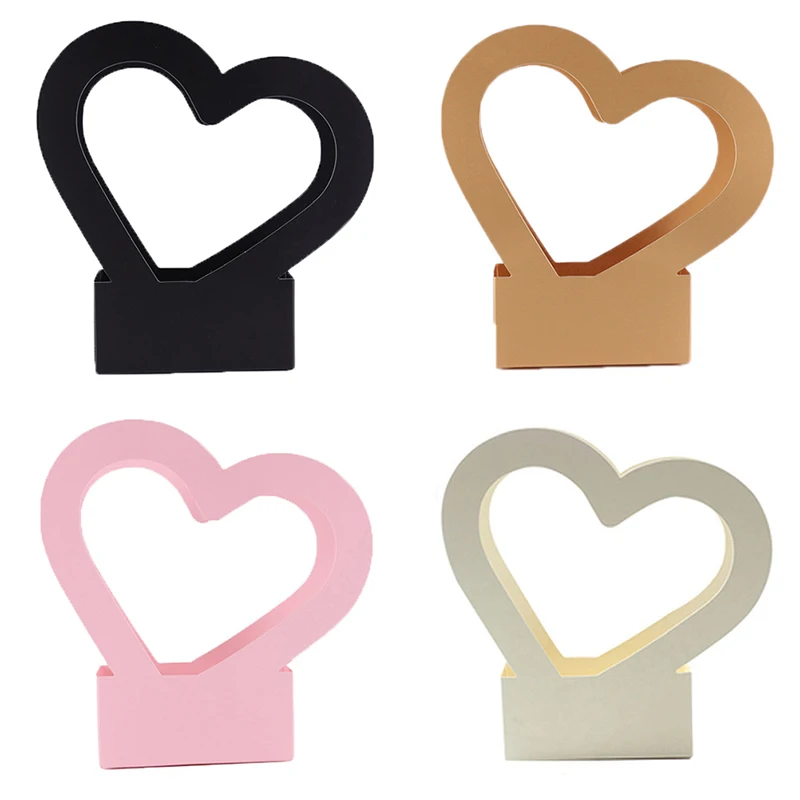 Cajas de flores portátiles con forma de corazón para mujer, caja de papel de embalaje romántico, cesta de regalo, bolsas de papel Kraft, cesta de flores de amor