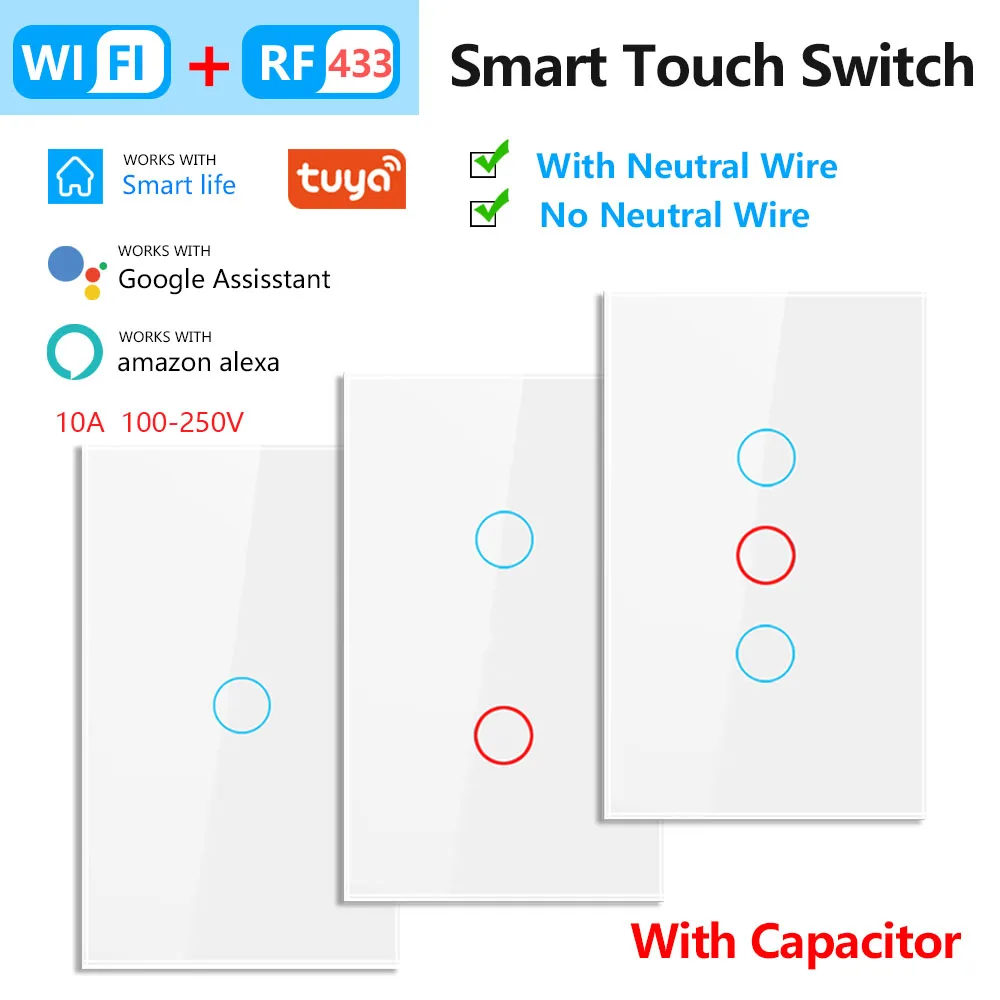 

WiFi Rf433 Remote Control Smart Light Switch Fit EU/US Wall Light Switch Touch Panel Universal Smart Voice Alexa Google Home