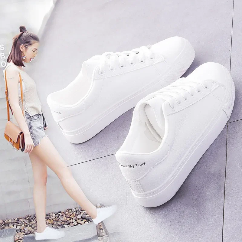 Women Sneakers 2024 Fashion Breathble Vulcanized Shoes Pu Leather Platform Shoes White Lace Up Casual Shoes Zapatos Mujer