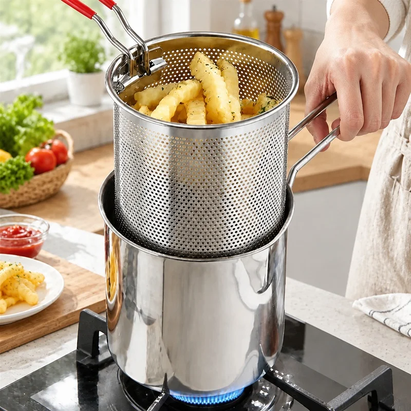 Home Kitchen Deep Fryer with Stainless Steel Body, Oil Filtration System, and Fry Basket, Perfect for Crispy Fries and Chicken