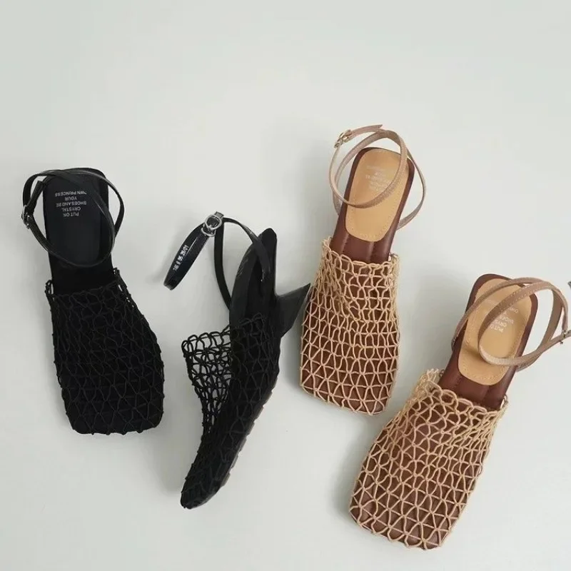 Fashion Baotou Sandals Fall New Net Fabric Hollow Breathable One Line Buckle Shaped with Women's Shoes