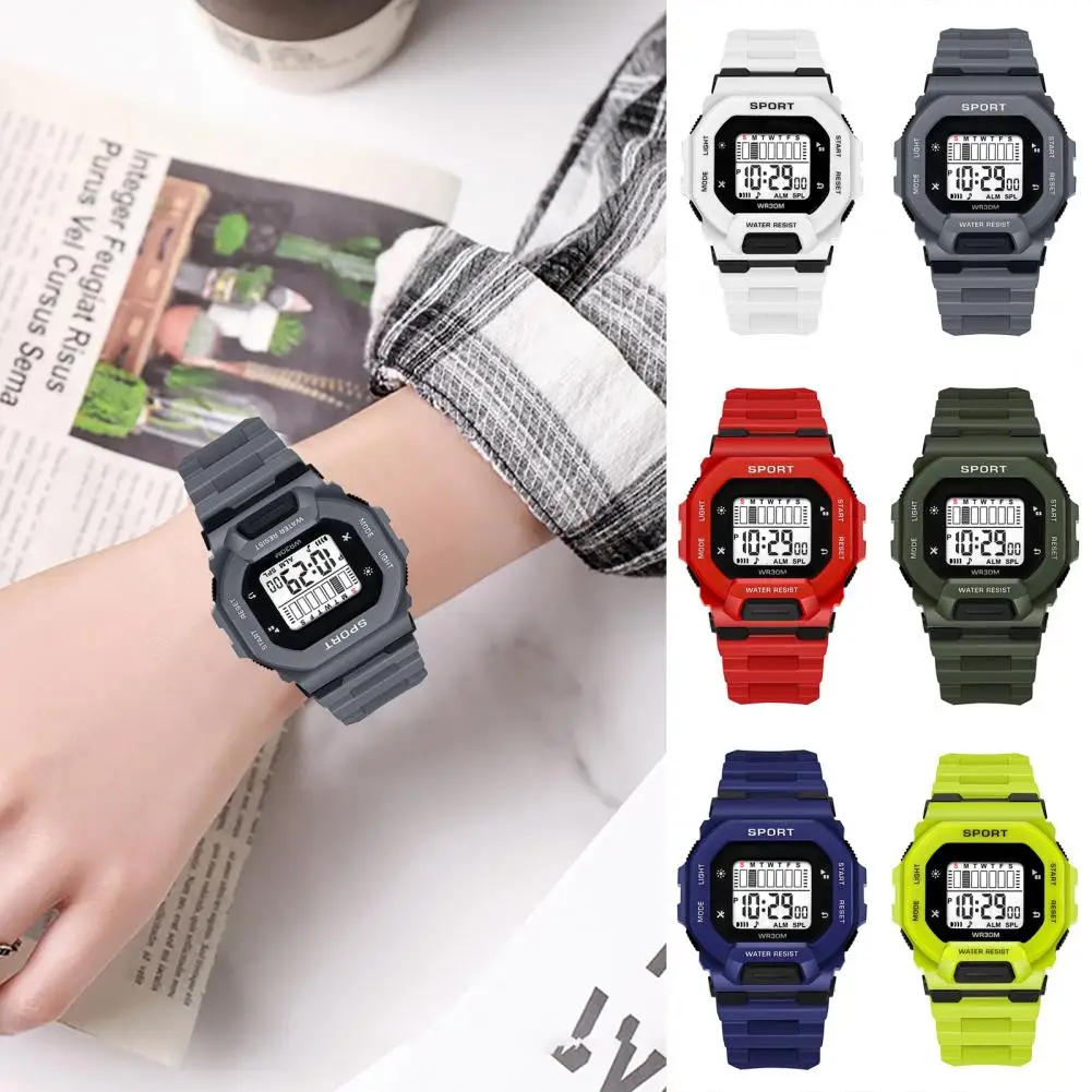 Student Watch LED Large Screen Waterproof Adjustable Multifunctional Comfortable to Wear Square Dial LED Digital Watch
