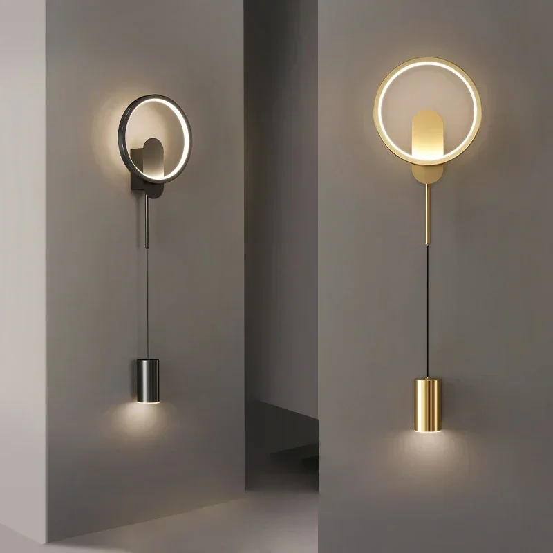 

Современный черный золотой светодиодный настенный светильник для прихожей, прохода, спальни, прикроватной тумбочки, кабинета, лестницы, настенного бра, блестящий светильник, украшение для дома