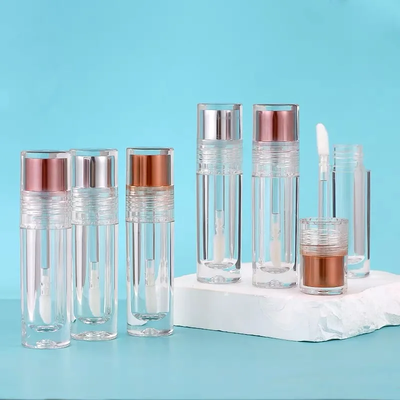 

50Pcs Mini Metallic Cap Clear 2.5ML Round Lip Gloss Bottle Makeup Custom Private Label Empty Lipgloss Wand Tube Container