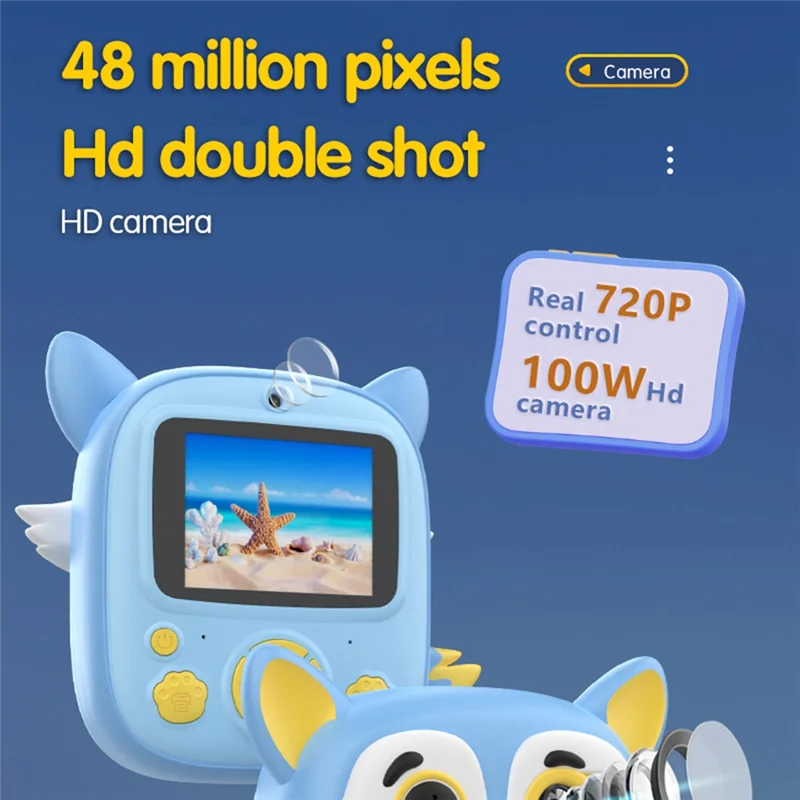 كاميرا أنيقة للأطفال طباعة فورية 1080P كاميرا رقمية لصور السيلفي بعدسة مزدوجة مع ورق طباعة وغطاء من السيليكون لهدايا عيد الميلاد