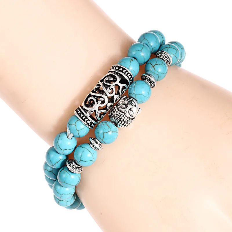 Luxury 2Pcs Bracelet Set Men Apparel Accessories Sakyamuni Amulet Healing Natural Stone Energy Braslet Leisure Homme Decoration