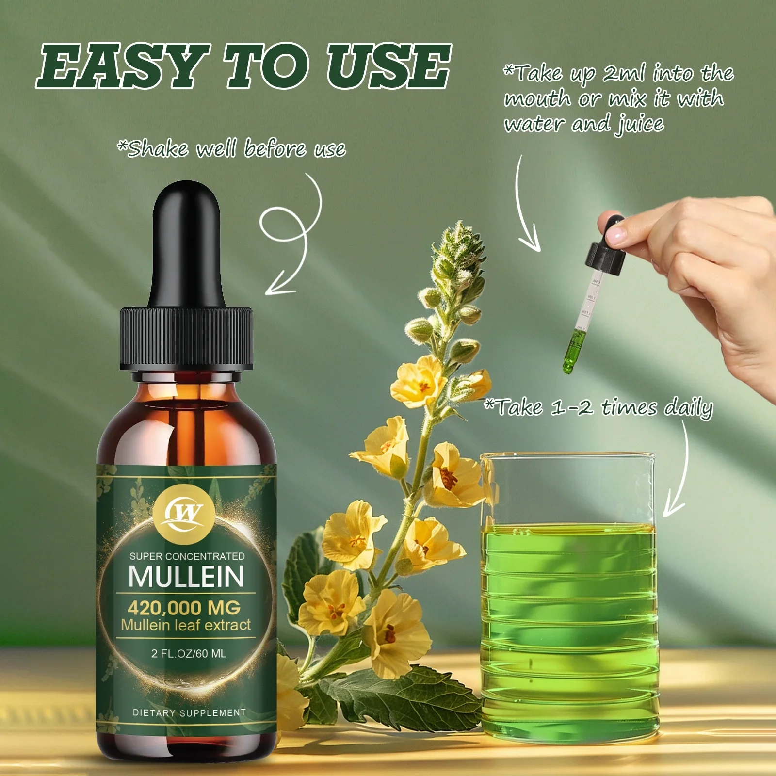 Gotas de Mullein para pulmones: extracto de hoja de Mullein para desintoxicación y limpieza de pulmón, soporte para sistema respiratorio, inmune y digestivo