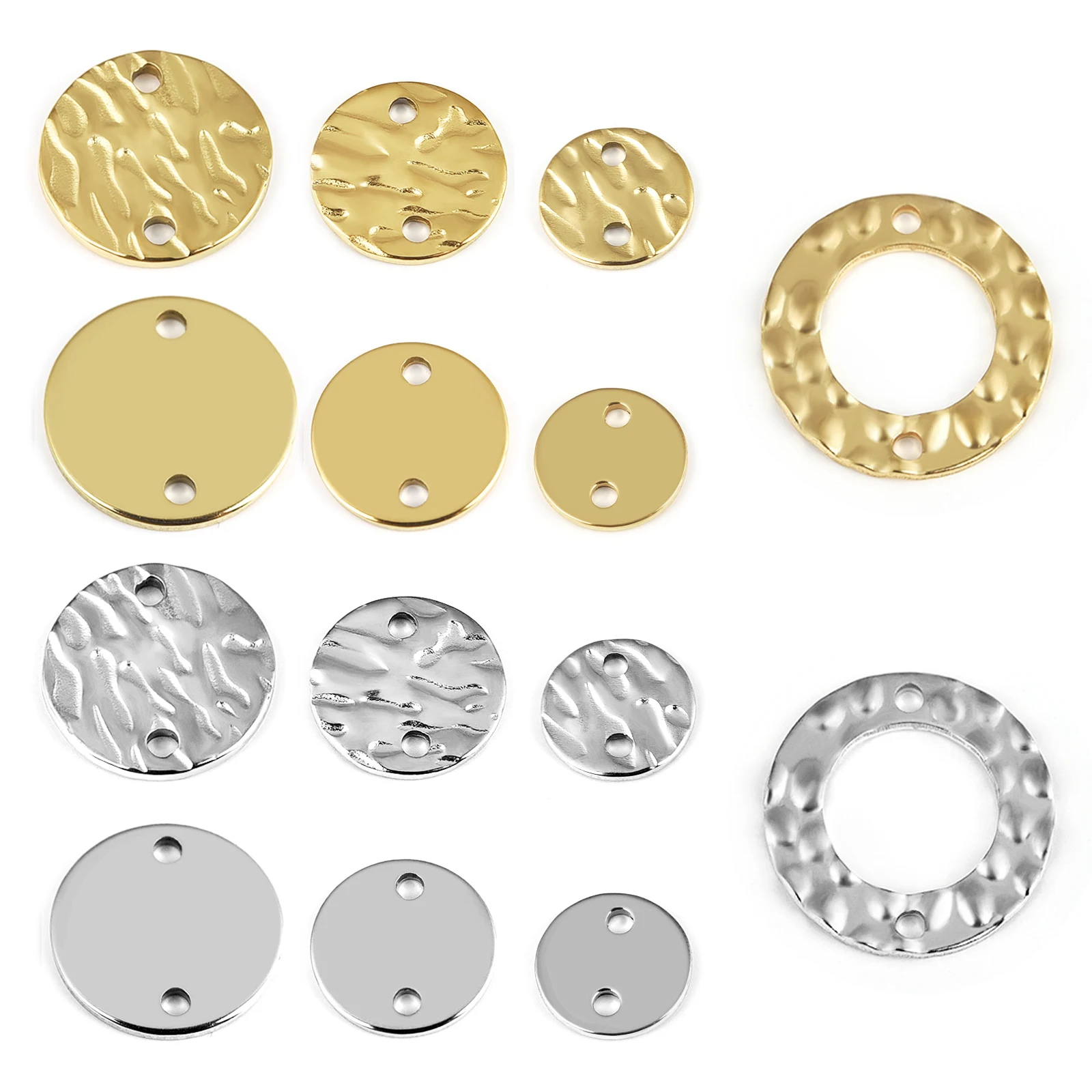 

20 шт., текстурированное кольцо из нержавеющей стали с двойным отверстием, позолоченные серьги-подвески, разъемы для изготовления ювелирных изделий, оптовая продажа