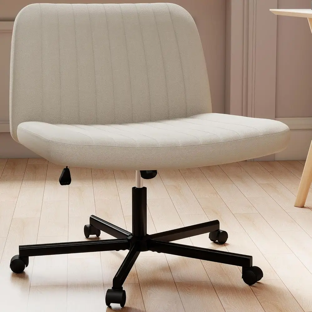 

Criss Chair, Extra Wide ArmlRolling Oice Desk Chair with Wheels, Plus Size Viral Vanity Legged Chair, Bedroom Beige