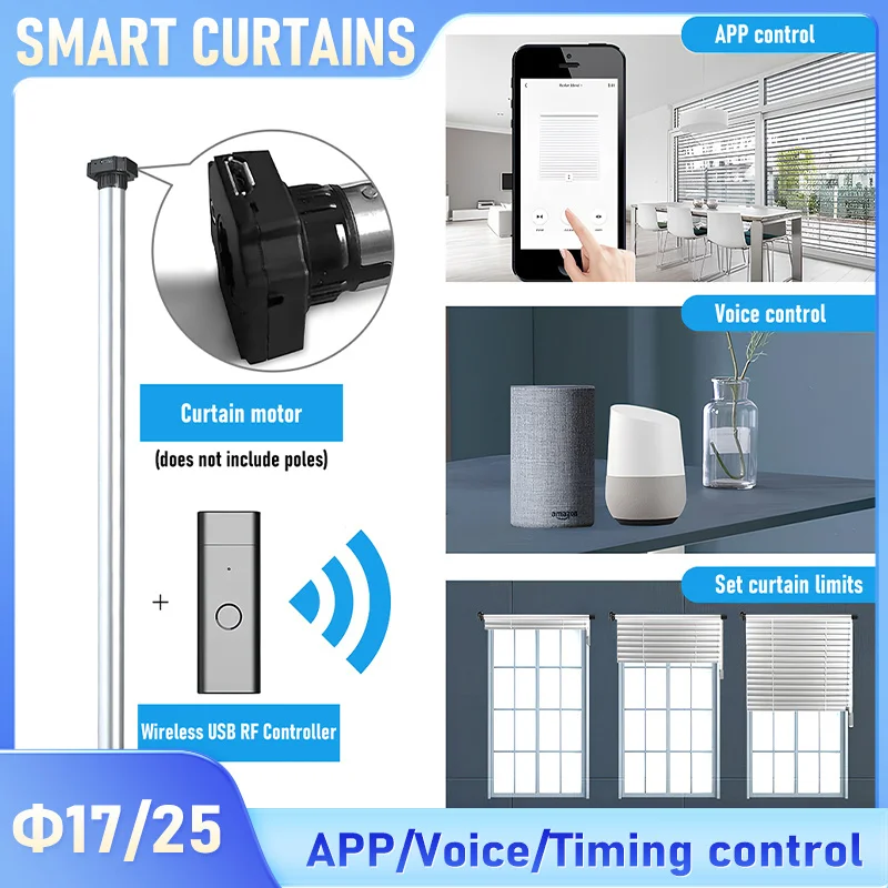 

Приложение RF433 Smart Roller Blind Motor и голосовое управление, USB-перезаряжаемая система управления шторами работает с Alexa/Google Assistant