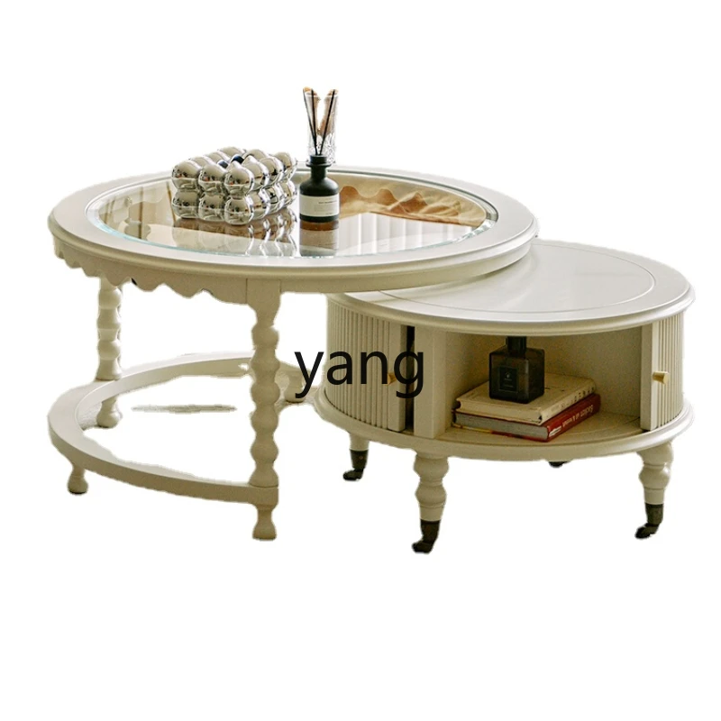 

CX Cream Style round Solid Wood Combined Tea Table Living Room Home Small Apartment Tea Table Simple Modern