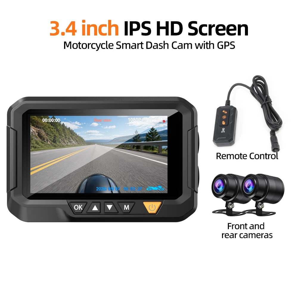 Moto DVR 1080P Dual-lens HD Motorcycle Camera Front and Rear Widely Angle View Recording Dash Cam WiFi Video Waterproof