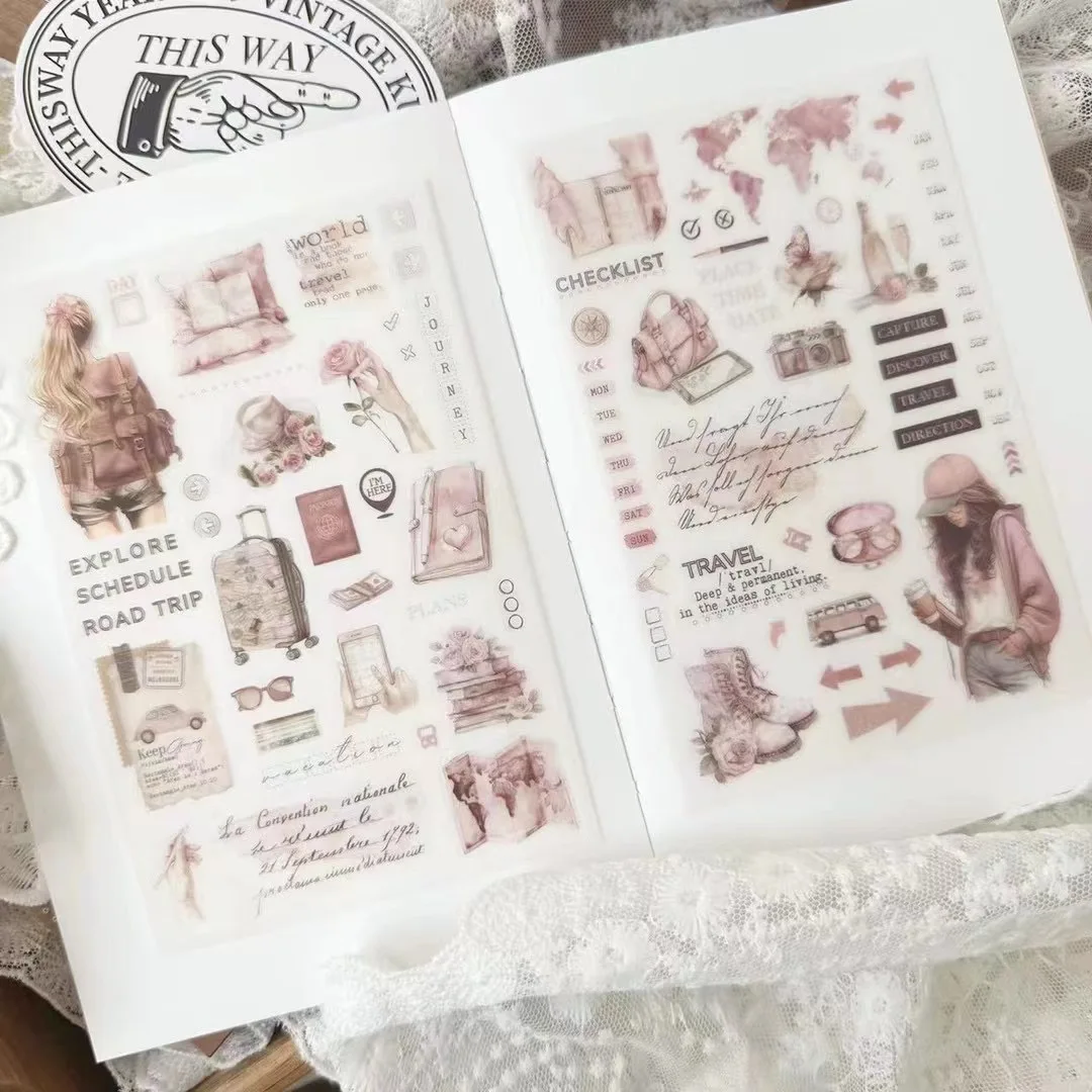 Journal Pages Vintage  Travel Around The World Coffee Transfer Sticker for Card Making DIY Scrapbooking Decorative Sticker Sheet