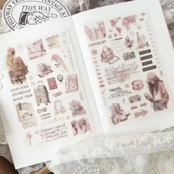 Journal Pages Vintage Travel Around The World Coffee Transfer Sticker for Card Making DIY Scrapbooking Decorative Sticker Sheet