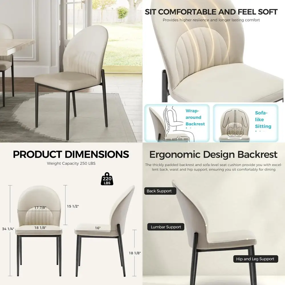 Gepolsterte moderne Esszimmerstühle aus der Mitte des Jahrhunderts, 2er-Set, dicke Rückenlehne, ergonomische Küchen- und Esszimmerstühle, langes PU-Leder