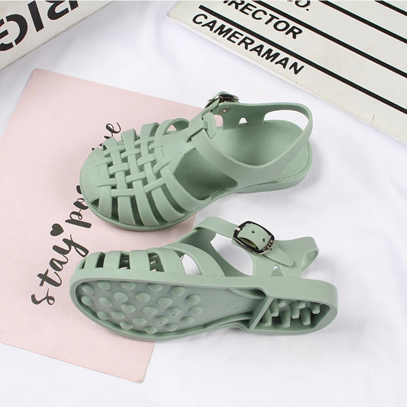 Summer Boys And Girls PVC Roman Sandals Fashion Hollow Out Daily Wear Flat Baby Sandals