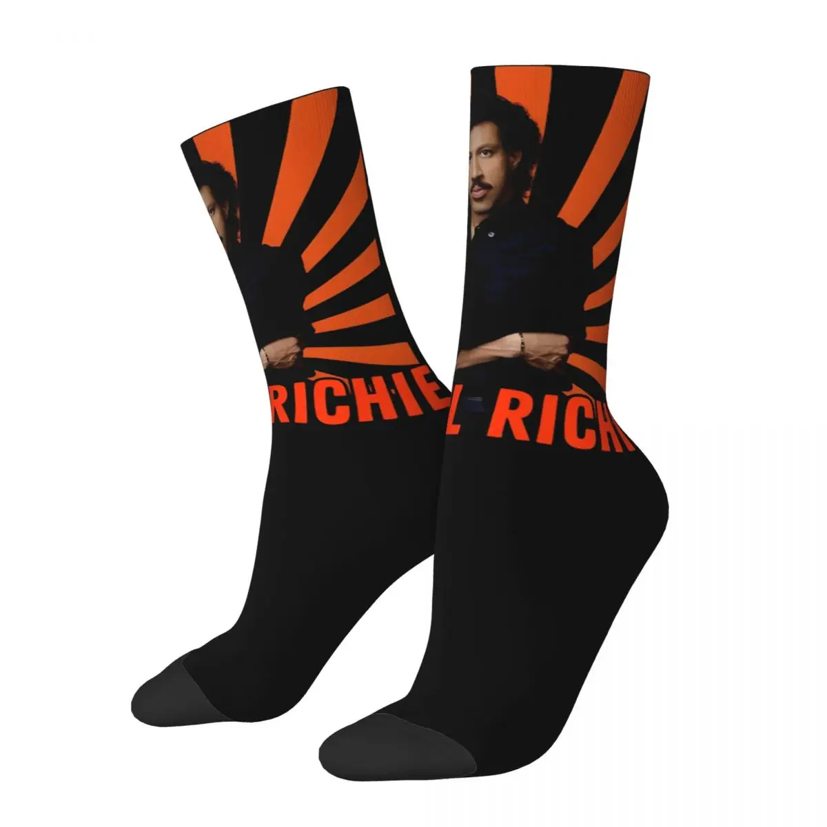 Colorful Retro Lionel Richie Rapper Singer Design Basketball Crew Socks Product All Seasons 70s 80s Music Soft Middle Tube Socks