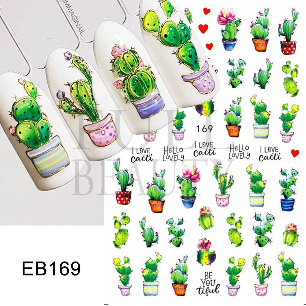 Cute Ant Cartoon Nail Sticker Bee Ladybug Succulent Plant Rainbow Slider Manicure Stickers Spring Summer Nail Decoration LEEB168