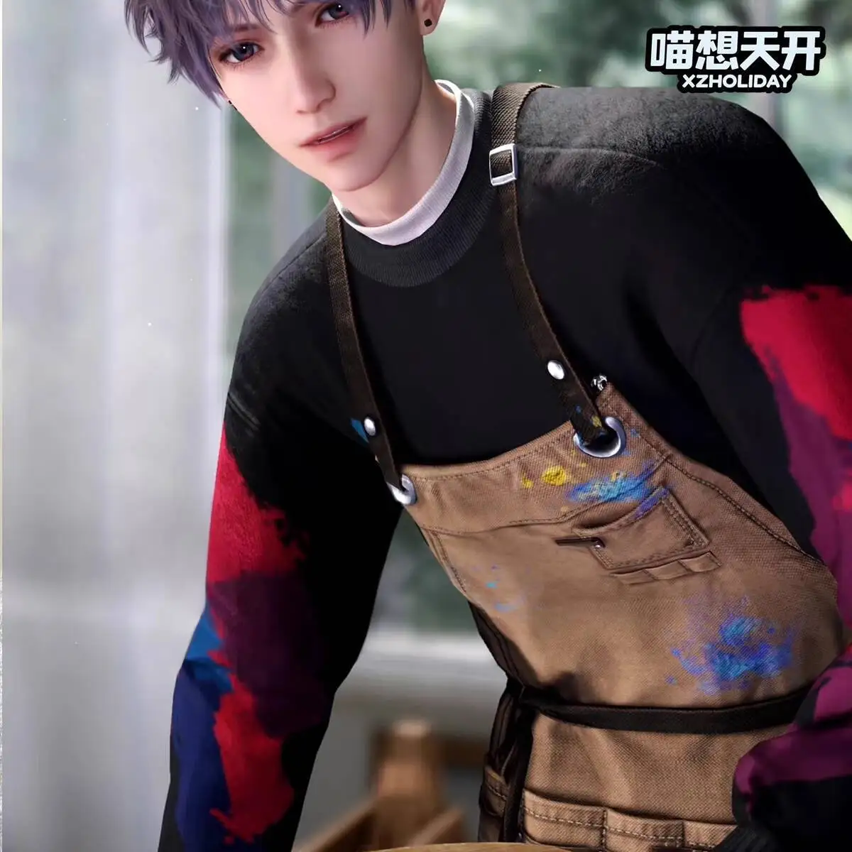 Love And Deepspace Rafayel Qi Yu Fiesta Carnival Halloween Cos Cosplay Long Thinking Into Painting Round-neck Sweater Knitwear view 3