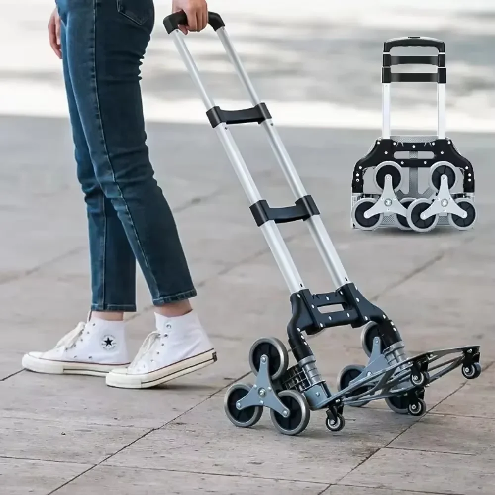 Folding Hand Truck Foldable Home Handcart Wheeled Cargo Handling Cart Handle Aluminum Luggage Trolley Portable Shopping Carts