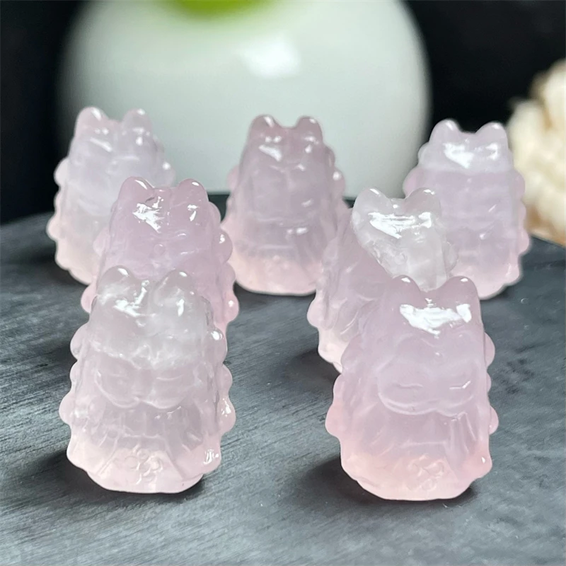 2PCS Natürliche Rose Quarz Fuchs Fee Maiden Carving Frau Männer Liebe Geschenk Healing Kristall Energie Stein Schmuck